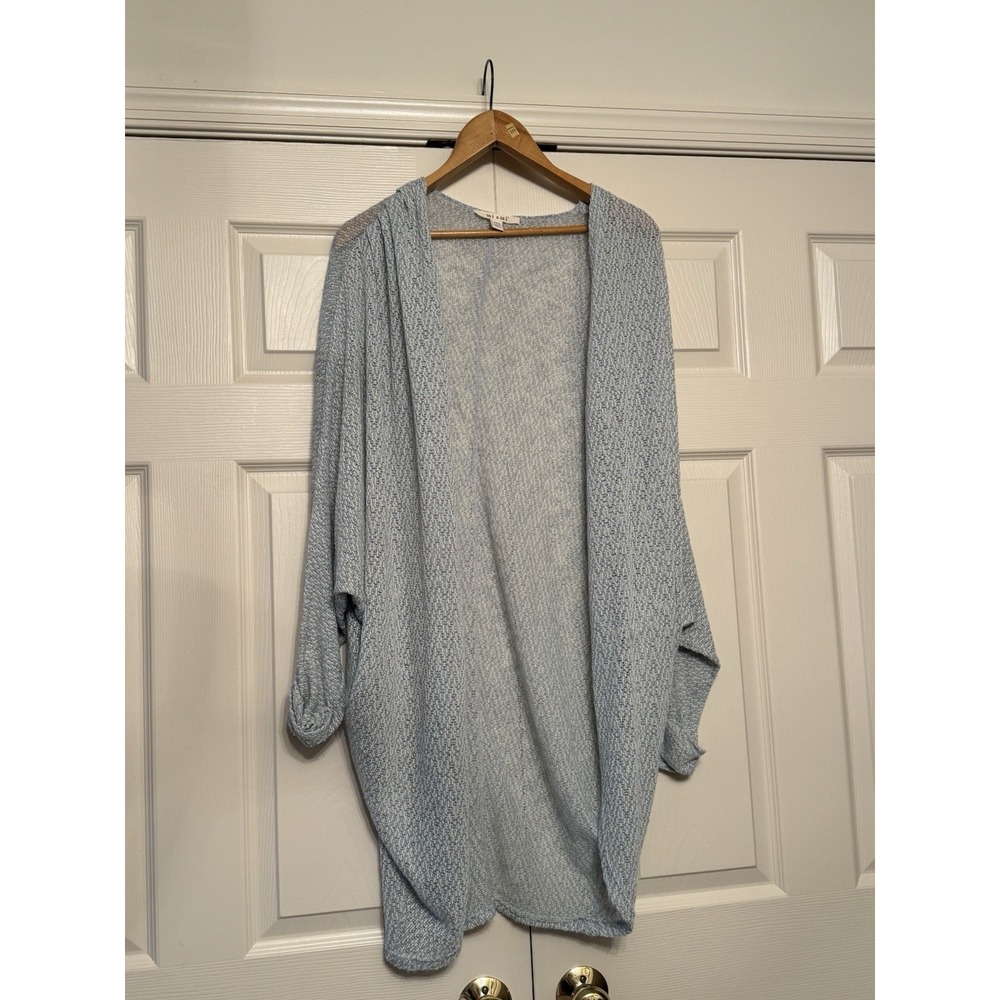 Mi Ami Open Front Cocoon Cardigan Sweater Grey Blue Knit O/S Made USA Boho Beach